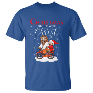 Christmas Begins With Christ Jesus Santa Riding Bicycle T Shirt TS09 Royal Blue Printyourwear