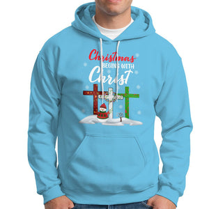 Christmas Begins With Christ Snowman Christian Cross Hoodie TS09 Sky Printyourwear