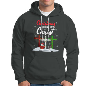 Christmas Begins With Christ Snowman Christian Cross Hoodie TS09 Dark Heather Printyourwear