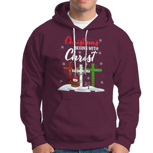 Christmas Begins With Christ Snowman Christian Cross Hoodie TS09 Maroon Printyourwear