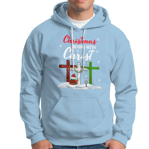 Christmas Begins With Christ Snowman Christian Cross Hoodie TS09 Light Blue Printyourwear