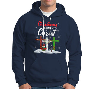 Christmas Begins With Christ Snowman Christian Cross Hoodie TS09 Navy Printyourwear