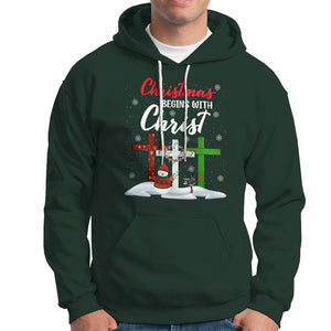 Christmas Begins With Christ Snowman Christian Cross Hoodie TS09 Dark Forest Green Printyourwear