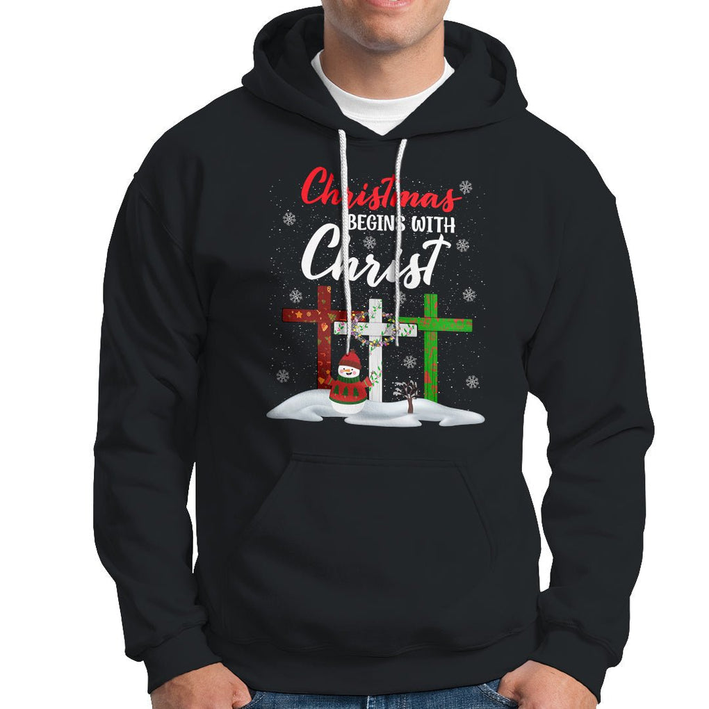 Christmas Begins With Christ Snowman Christian Cross Hoodie TS09 Black Printyourwear