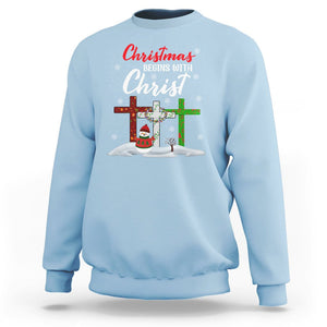 Christmas Begins With Christ Snowman Christian Cross Sweatshirt TS09 Light Blue Printyourwear