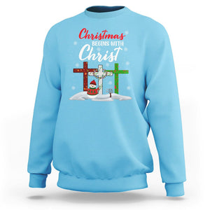 Christmas Begins With Christ Snowman Christian Cross Sweatshirt TS09 Sky Printyourwear