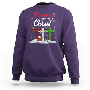 Christmas Begins With Christ Snowman Christian Cross Sweatshirt TS09 Purple Printyourwear