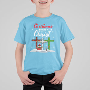 Christmas Begins With Christ Snowman Christian Cross T Shirt For Kid TS09 Sky Printyourwear