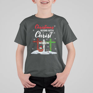 Christmas Begins With Christ Snowman Christian Cross T Shirt For Kid TS09 Dark Heather Printyourwear