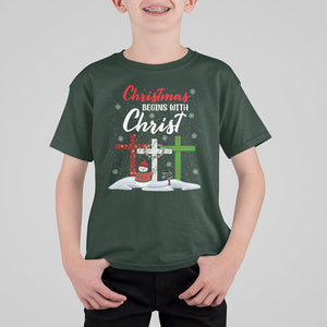 Christmas Begins With Christ Snowman Christian Cross T Shirt For Kid TS09 Dark Forest Green Printyourwear