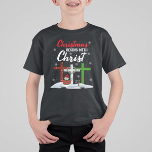 Christmas Begins With Christ Snowman Christian Cross T Shirt For Kid TS09 Black Printyourwear