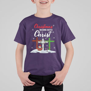 Christmas Begins With Christ Snowman Christian Cross T Shirt For Kid TS09 Purple Printyourwear