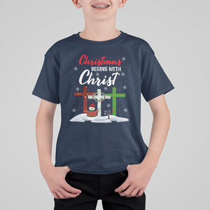 Christmas Begins With Christ Snowman Christian Cross T Shirt For Kid TS09 Navy Printyourwear