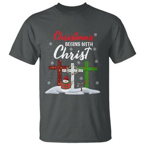 Christmas Begins With Christ Snowman Christian Cross T Shirt TS09 Dark Heather Printyourwear