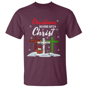 Christmas Begins With Christ Snowman Christian Cross T Shirt TS09 Maroon Printyourwear