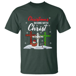 Christmas Begins With Christ Snowman Christian Cross T Shirt TS09 Dark Forest Green Printyourwear