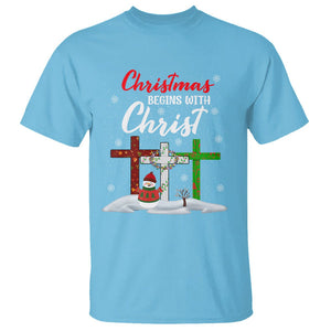 Christmas Begins With Christ Snowman Christian Cross T Shirt TS09 Sky Printyourwear