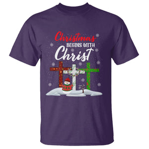 Christmas Begins With Christ Snowman Christian Cross T Shirt TS09 Purple Printyourwear