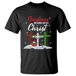 Christmas Begins With Christ Snowman Christian Cross T Shirt TS09 Black Printyourwear