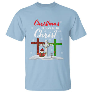 Christmas Begins With Christ Snowman Christian Cross T Shirt TS09 Light Blue Printyourwear