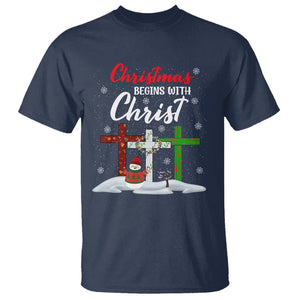 Christmas Begins With Christ Snowman Christian Cross T Shirt TS09 Navy Printyourwear