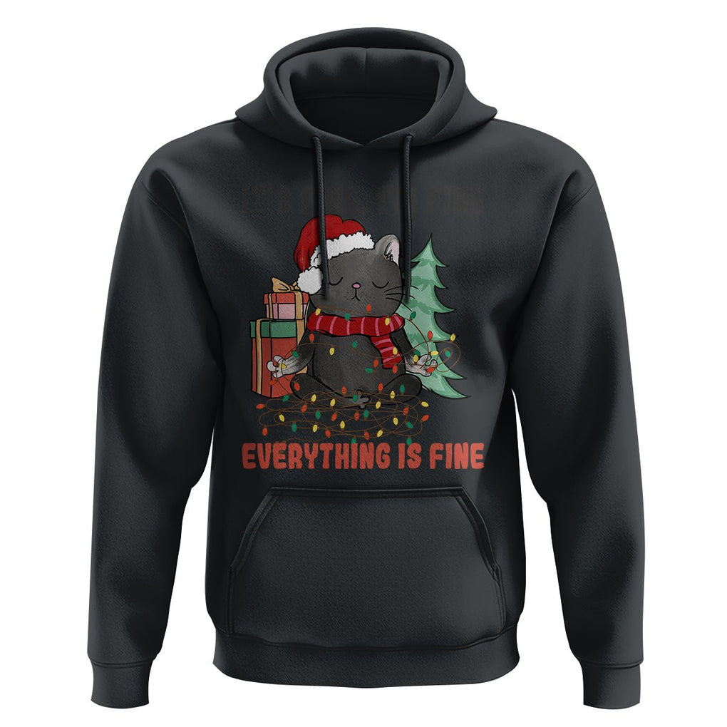 Christmas Black Cat Hoodie It's Fine I'm Fine Everything Is Fine Xmas Light Funny TS02 Black Printyourwear