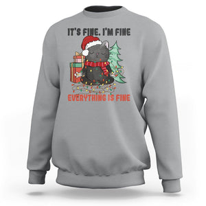 Christmas Black Cat Sweatshirt It's Fine I'm Fine Everything Is Fine Xmas Light Funny TS02 Sport Gray Printyourwear