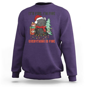 Christmas Black Cat Sweatshirt It's Fine I'm Fine Everything Is Fine Xmas Light Funny TS02 Purple Printyourwear