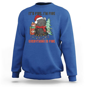 Christmas Black Cat Sweatshirt It's Fine I'm Fine Everything Is Fine Xmas Light Funny TS02 Royal Blue Printyourwear