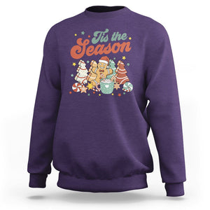 Christmas Cookies Sweatshirt Tis The Season Xmas Tree Cakes Gingerbread Man Retro Groovy TS02 Purple Printyourwear