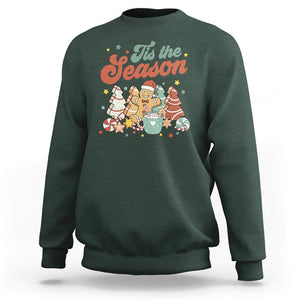 Christmas Cookies Sweatshirt Tis The Season Xmas Tree Cakes Gingerbread Man Retro Groovy TS02 Dark Forest Green Printyourwear