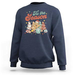 Christmas Cookies Sweatshirt Tis The Season Xmas Tree Cakes Gingerbread Man Retro Groovy TS02 Navy Printyourwear