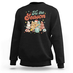 Christmas Cookies Sweatshirt Tis The Season Xmas Tree Cakes Gingerbread Man Retro Groovy TS02 Black Printyourwear