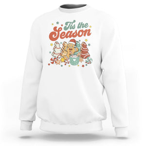 Christmas Cookies Sweatshirt Tis The Season Xmas Tree Cakes Gingerbread Man Retro Groovy TS02 White Printyourwear