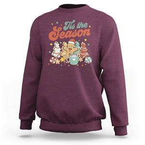 Christmas Cookies Sweatshirt Tis The Season Xmas Tree Cakes Gingerbread Man Retro Groovy TS02 Maroon Printyourwear