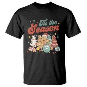 Christmas Cookies T Shirt Tis The Season Xmas Tree Cakes Gingerbread Man Retro Groovy TS02 Black Printyourwear