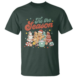 Christmas Cookies T Shirt Tis The Season Xmas Tree Cakes Gingerbread Man Retro Groovy TS02 Dark Forest Green Printyourwear