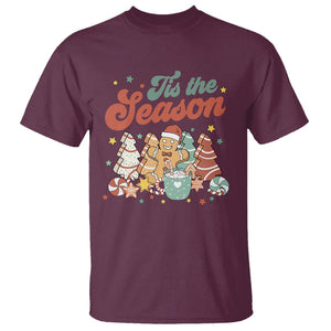 Christmas Cookies T Shirt Tis The Season Xmas Tree Cakes Gingerbread Man Retro Groovy TS02 Maroon Printyourwear