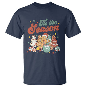 Christmas Cookies T Shirt Tis The Season Xmas Tree Cakes Gingerbread Man Retro Groovy TS02 Navy Printyourwear