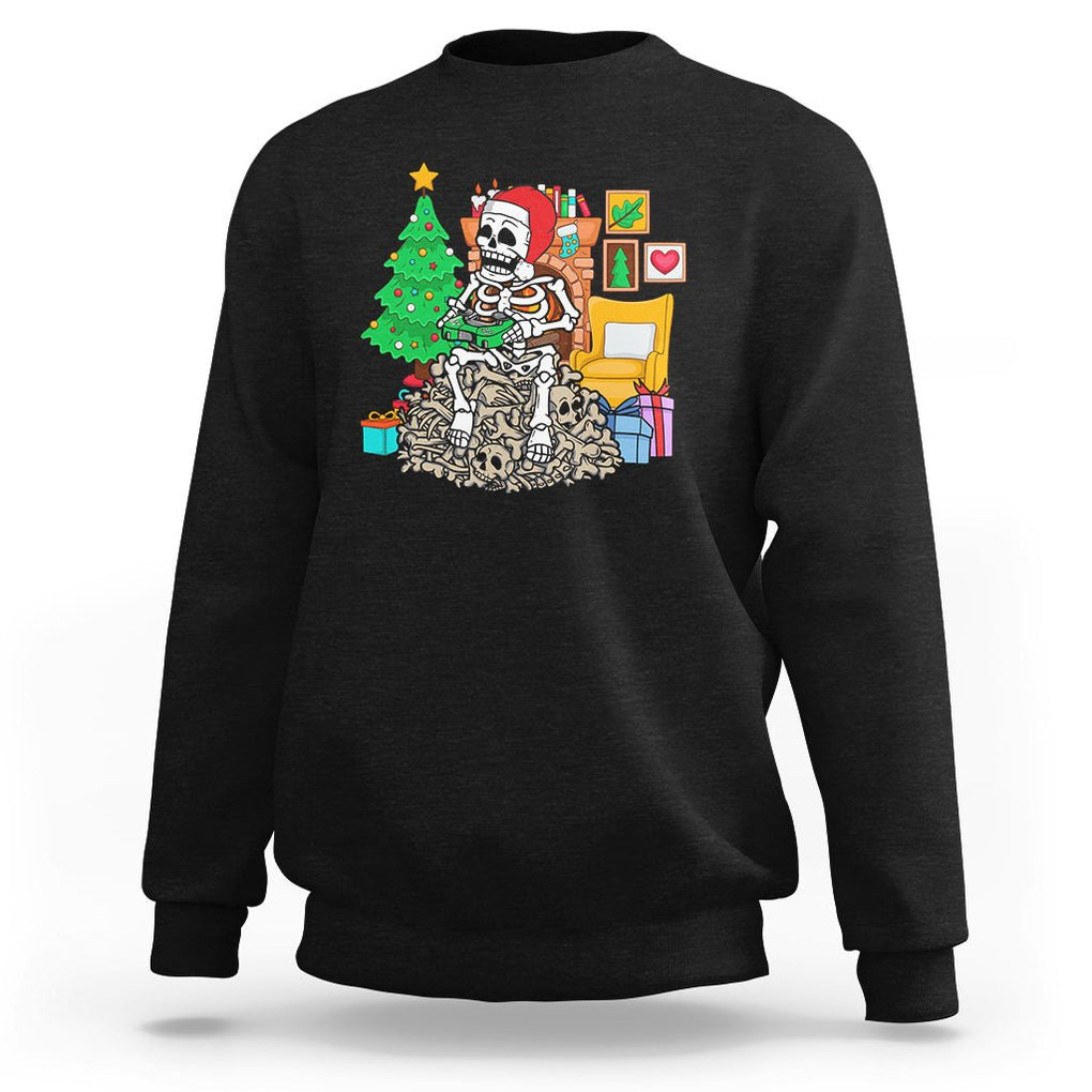 Christmas Gaming Skeleton Gamer Skull Sweatshirt TS09 Ice Gray Printyourwear