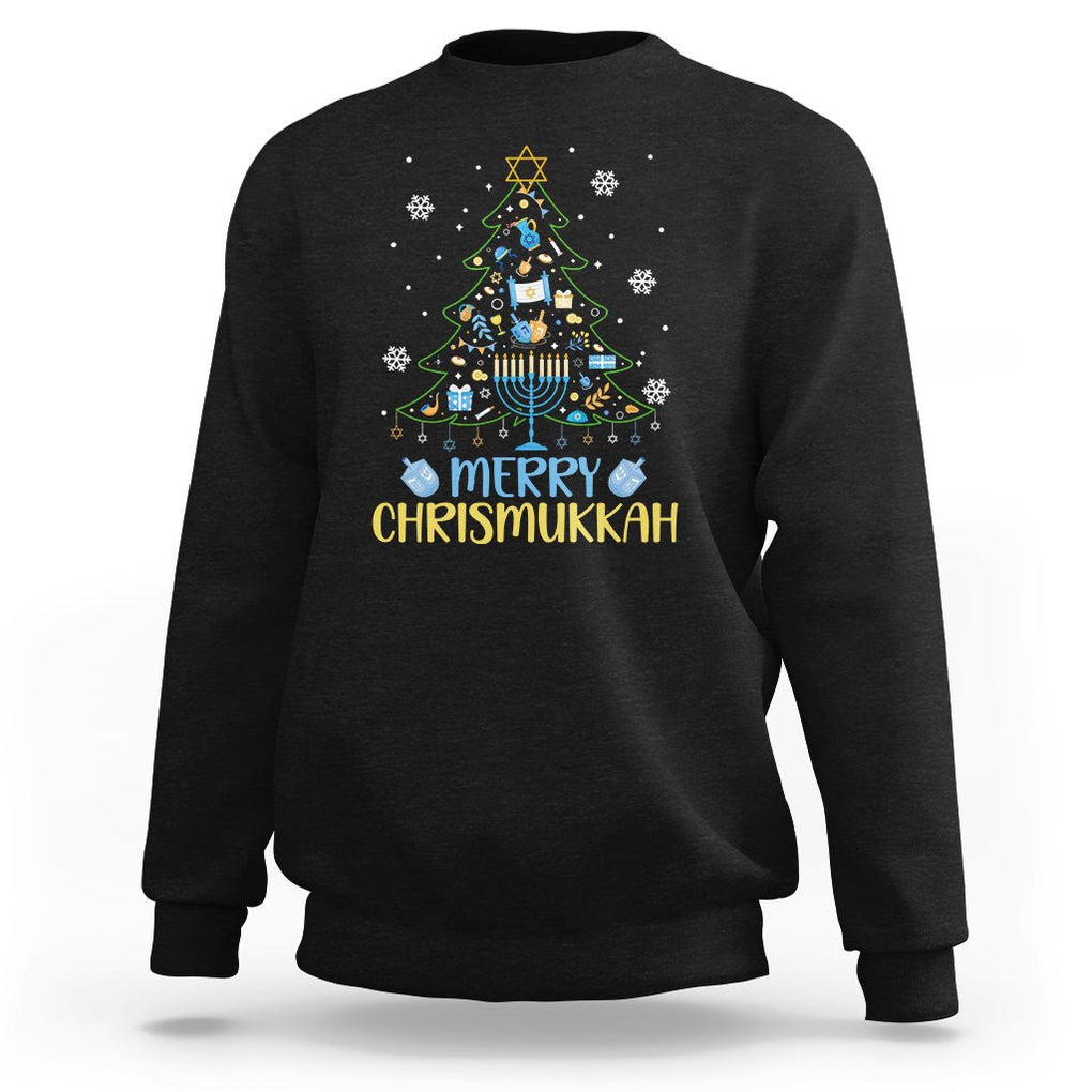 Christmas Hanukkah Sweatshirt Merry Christmukkah Jewish Christmas Tree Chanukah Hanukkah TS02 Black Printyourwear