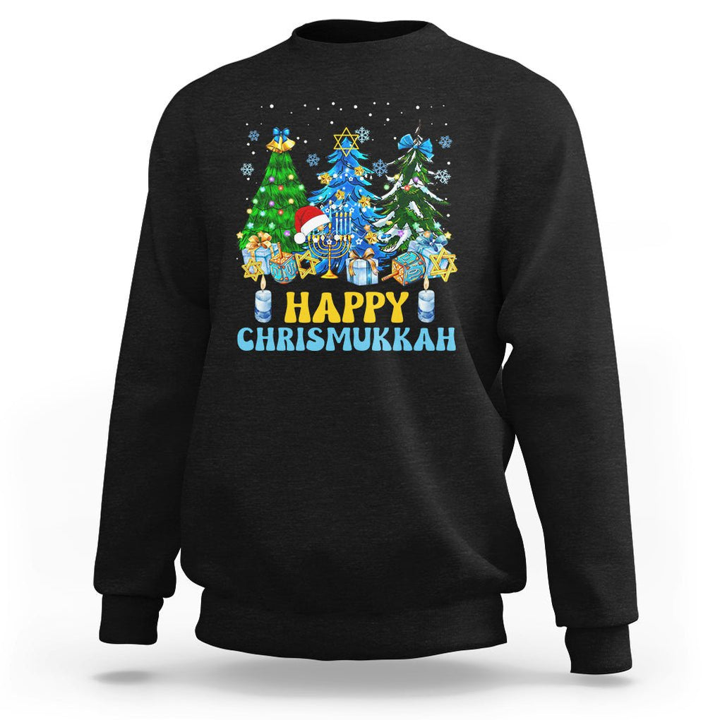 Christmas Hanukkah Sweatshirt Merry Christmukkah Jewish Christmas Trees Chanukah Hanukkah TS02 Black Printyourwear