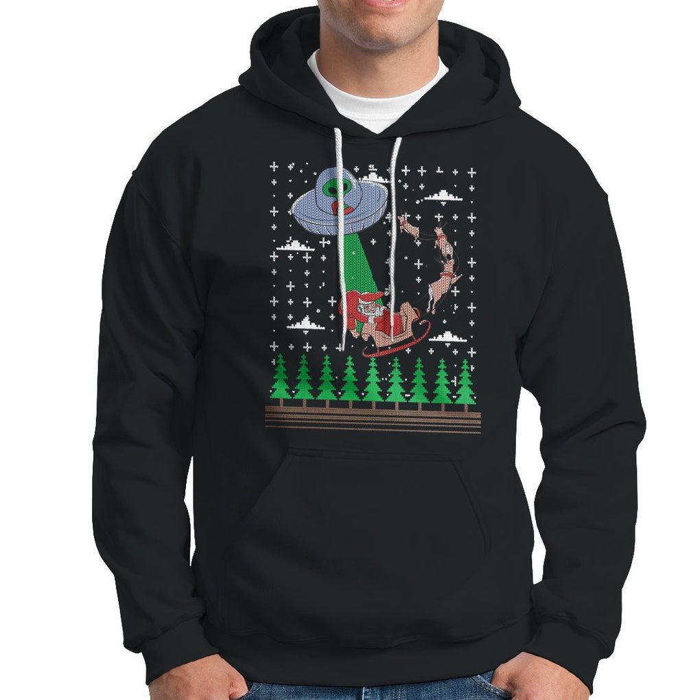 Christmas Hoodie Alien Invasion Space UFO Catch Santa TS09 Black Printyourwear