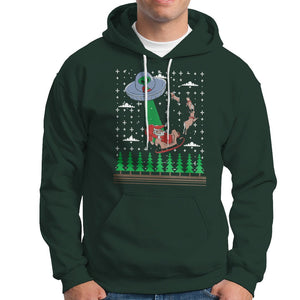 Christmas Hoodie Alien Invasion Space UFO Catch Santa TS09 Dark Forest Green Printyourwear