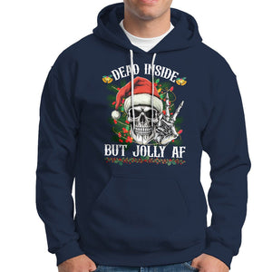 Christmas Hoodie Dead Inside But Jolly AF Funny Skull Skeleton TS09 Navy Printyourwear