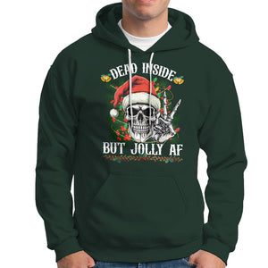 Christmas Hoodie Dead Inside But Jolly AF Funny Skull Skeleton TS09 Dark Forest Green Printyourwear