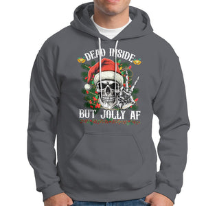 Christmas Hoodie Dead Inside But Jolly AF Funny Skull Skeleton TS09 Charcoal Printyourwear