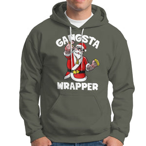 Christmas Hoodie Gangsta Wrapper Funny Santa Hip Hop TS09 Military Green Printyourwear