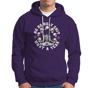 Christmas Hoodie Ho Ho Holy Shit What A Year Funny Skeleton Skull Xmas Hat TS09 Purple Printyourwear