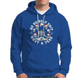 Christmas Hoodie Ho Ho Holy Shit What A Year Funny Skeleton Skull Xmas Hat TS09 Royal Blue Printyourwear